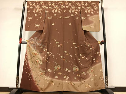 平和屋着物●訪問着　草花文　暈し染め　金彩　正絹　逸品　AABM4123fy