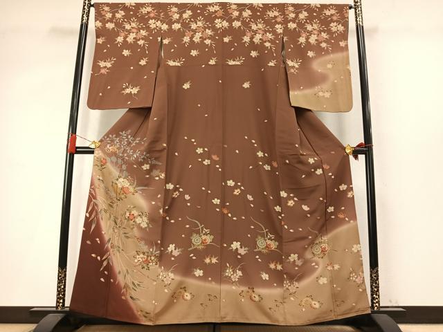 平和屋着物●訪問着　草花文　暈し染め　金彩　正絹　逸品　AABM4123fy