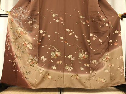 平和屋着物●訪問着　草花文　暈し染め　金彩　正絹　逸品　AABM4123fy