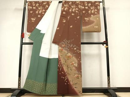 平和屋着物●訪問着　草花文　暈し染め　金彩　正絹　逸品　AABM4123fy