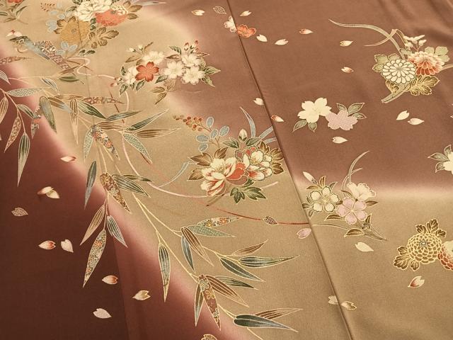 平和屋着物●訪問着　草花文　暈し染め　金彩　正絹　逸品　AABM4123fy