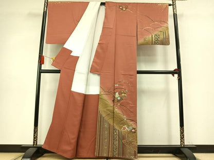 平和屋着物●訪問着　扇面花文　暈し染め　金銀彩　正絹　逸品　AABM4125fy
