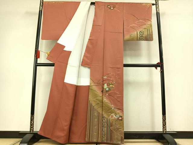 平和屋着物●訪問着　扇面花文　暈し染め　金銀彩　正絹　逸品　AABM4125fy