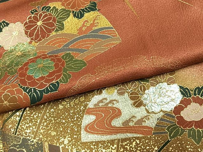 平和屋着物●訪問着　扇面花文　暈し染め　金銀彩　正絹　逸品　AABM4125fy