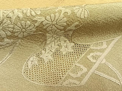 平和屋着物●中国三大刺繍　スワトウ刺繍　汕頭刺繍　総刺繍　訪問着　巻物　楽器花文　暈し染め　正絹　逸品　AABM4126fy
