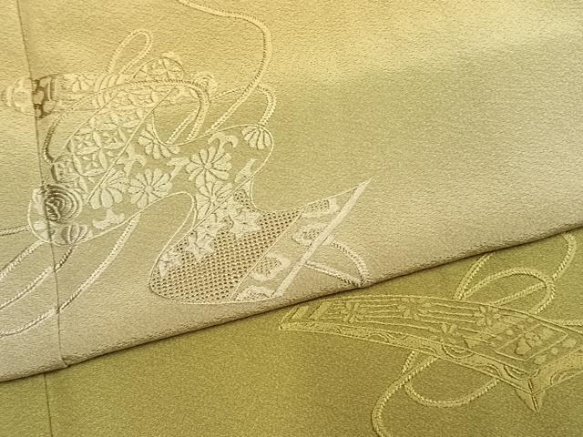 平和屋着物●中国三大刺繍　スワトウ刺繍　汕頭刺繍　総刺繍　訪問着　巻物　楽器花文　暈し染め　正絹　逸品　AABM4126fy