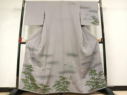 平和屋着物●ファッションデザイナー 花井幸子　訪問着　駒刺繍　飛鳥松文　暈し染め　金糸　金彩　正絹　逸品　AABM4128fy
