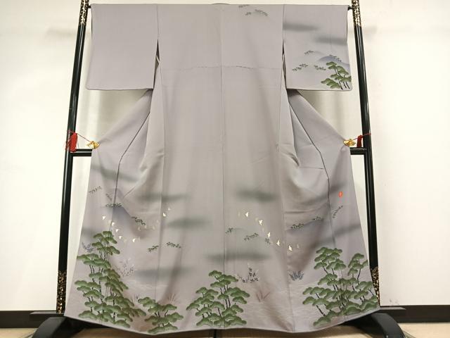 平和屋着物●ファッションデザイナー 花井幸子　訪問着　駒刺繍　飛鳥松文　暈し染め　金糸　金彩　正絹　逸品　AABM4128fy