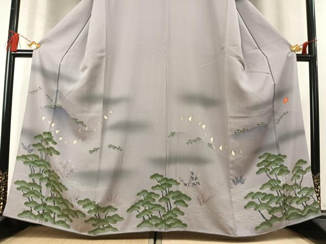 平和屋着物●ファッションデザイナー 花井幸子　訪問着　駒刺繍　飛鳥松文　暈し染め　金糸　金彩　正絹　逸品　AABM4128fy