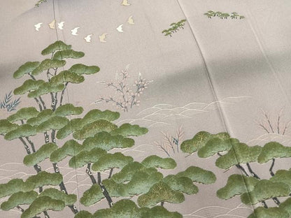 平和屋着物●ファッションデザイナー 花井幸子　訪問着　駒刺繍　飛鳥松文　暈し染め　金糸　金彩　正絹　逸品　AABM4128fy