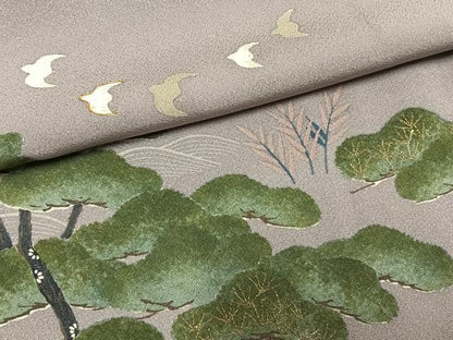 平和屋着物●ファッションデザイナー 花井幸子　訪問着　駒刺繍　飛鳥松文　暈し染め　金糸　金彩　正絹　逸品　AABM4128fy