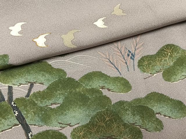 平和屋着物●ファッションデザイナー 花井幸子　訪問着　駒刺繍　飛鳥松文　暈し染め　金糸　金彩　正絹　逸品　AABM4128fy