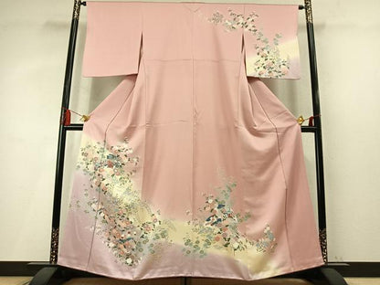 平和屋着物●訪問着　友禅　扇面花鳥文　暈し染め　正絹　逸品　AABM4131fy