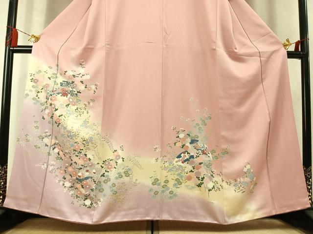 平和屋着物●訪問着　友禅　扇面花鳥文　暈し染め　正絹　逸品　AABM4131fy