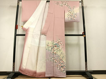 平和屋着物●訪問着　友禅　扇面花鳥文　暈し染め　正絹　逸品　AABM4131fy