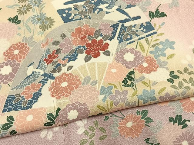 平和屋着物●訪問着　友禅　扇面花鳥文　暈し染め　正絹　逸品　AABM4131fy