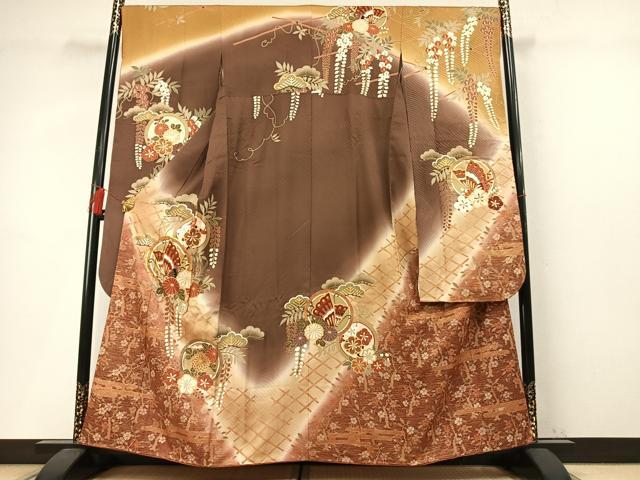 平和屋着物●豪華振袖　駒刺繍　花蝶丸文　暈し染め　金彩　正絹　逸品　AABM4133fy