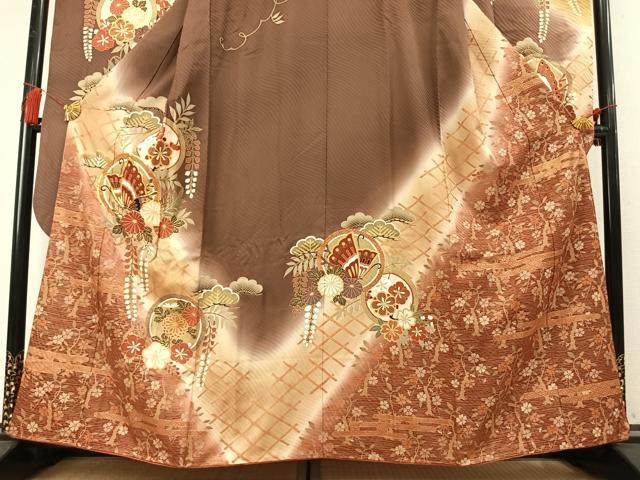 平和屋着物●豪華振袖　駒刺繍　花蝶丸文　暈し染め　金彩　正絹　逸品　AABM4133fy