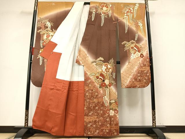 平和屋着物●豪華振袖　駒刺繍　花蝶丸文　暈し染め　金彩　正絹　逸品　AABM4133fy