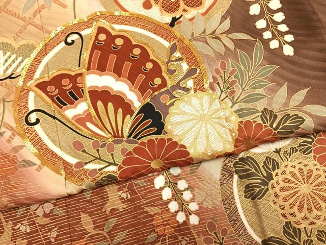 平和屋着物●豪華振袖　駒刺繍　花蝶丸文　暈し染め　金彩　正絹　逸品　AABM4133fy