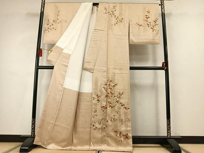 平和屋着物●訪問着　駒刺繍　草花文　金彩　正絹　逸品　AABM4135fy