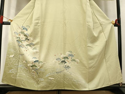 平和屋着物●訪問着　飛鶴風景松文　暈し染め　金彩　正絹　逸品　AABM4136fy