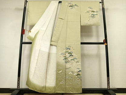 平和屋着物●訪問着　飛鶴風景松文　暈し染め　金彩　正絹　逸品　AABM4136fy