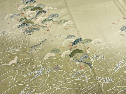 平和屋着物●訪問着　飛鶴風景松文　暈し染め　金彩　正絹　逸品　AABM4136fy