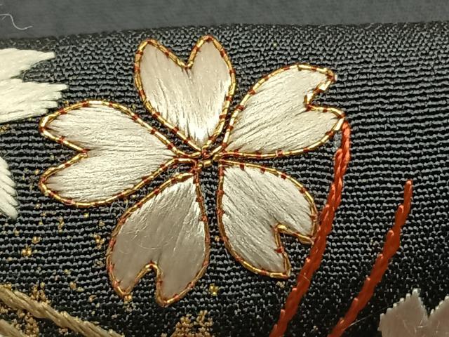 平和屋着物●訪問着　総刺繍　駒刺繍　舞桜文　金彩　正絹　逸品　AABM4137fy