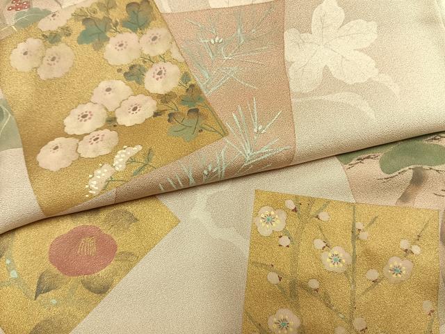 平和屋着物●訪問着　松竹梅　色紙重ね花文　暈し染め　金彩　正絹　逸品　AABM4138fy