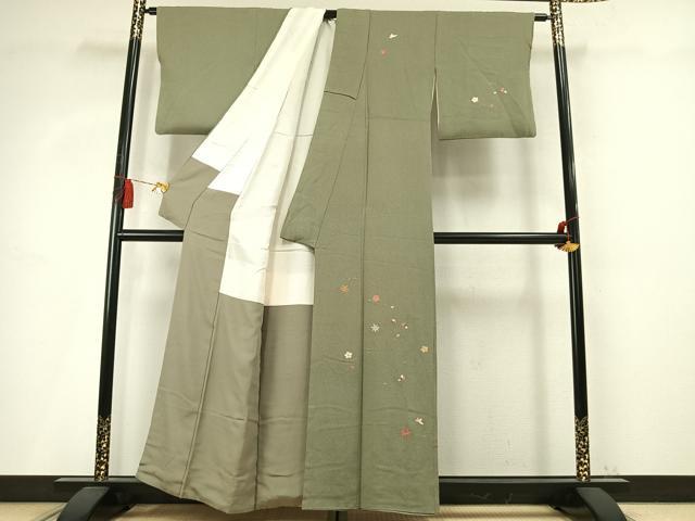 平和屋着物●訪問着　総刺繍　駒刺繍　松葉　舞花文　金糸　鬼しぼ縮緬　正絹　逸品　AABM4140fy