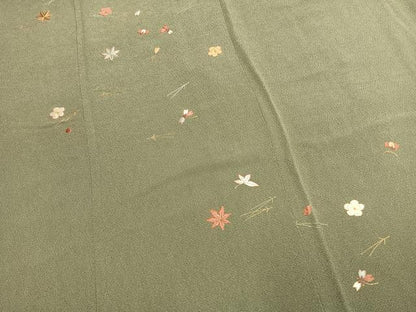 平和屋着物●訪問着　総刺繍　駒刺繍　松葉　舞花文　金糸　鬼しぼ縮緬　正絹　逸品　AABM4140fy