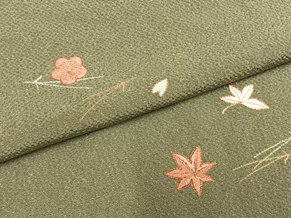 平和屋着物●訪問着　総刺繍　駒刺繍　松葉　舞花文　金糸　鬼しぼ縮緬　正絹　逸品　AABM4140fy
