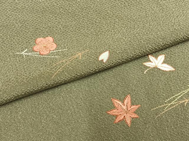 平和屋着物●訪問着　総刺繍　駒刺繍　松葉　舞花文　金糸　鬼しぼ縮緬　正絹　逸品　AABM4140fy