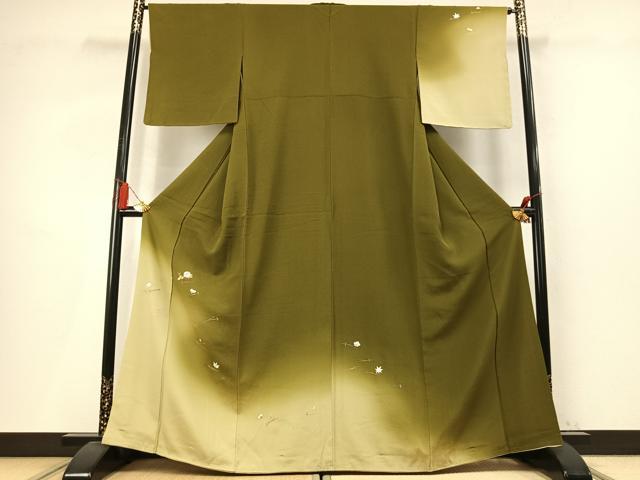 平和屋着物●訪問着　総刺繍　駒刺繍　松葉　舞花文　暈し染め　金糸　正絹　逸品　未使用　AABM4142fy
