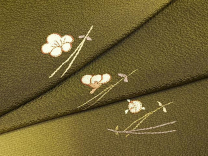 平和屋着物●訪問着　総刺繍　駒刺繍　松葉　舞花文　暈し染め　金糸　正絹　逸品　未使用　AABM4142fy