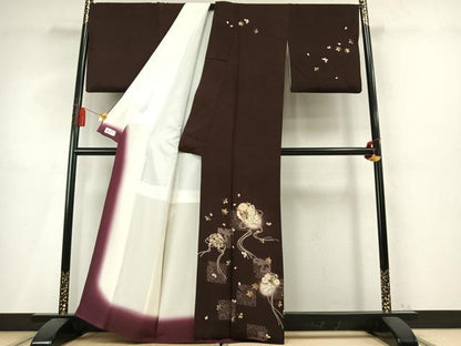 平和屋着物●十代目 歌舞伎役者　坂東三津五郎　訪問着　草花文　暈し染め　金彩　やまと誂製　正絹　逸品　AABM4143fy