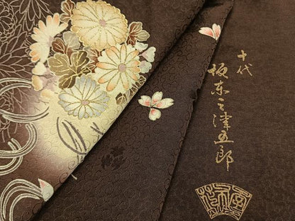 平和屋着物●十代目 歌舞伎役者　坂東三津五郎　訪問着　草花文　暈し染め　金彩　やまと誂製　正絹　逸品　AABM4143fy