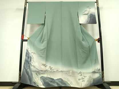 平和屋着物●訪問着　作家物　手描き　風景松文　暈し染め　金彩　正絹　逸品　AABM4144fy