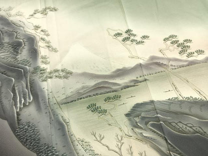 平和屋着物●訪問着　作家物　手描き　風景松文　暈し染め　金彩　正絹　逸品　AABM4144fy