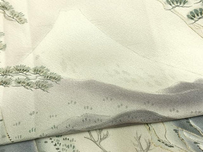 平和屋着物●訪問着　作家物　手描き　風景松文　暈し染め　金彩　正絹　逸品　AABM4144fy