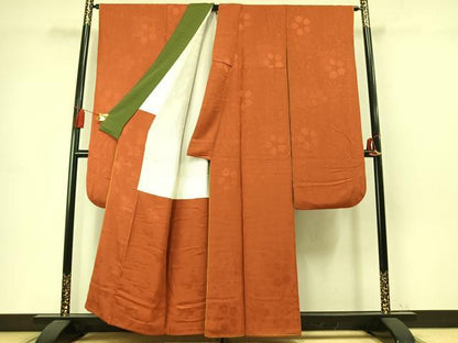 平和屋着物●豪華振袖　色無地　草花地紋　樺色　やまと誂製　逸品　AABM4148fy