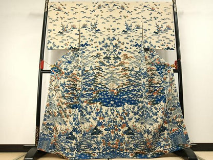 平和屋着物●訪問着　型染め　松竹梅　鬼しぼ縮緬　正絹　逸品　AABM4153fy