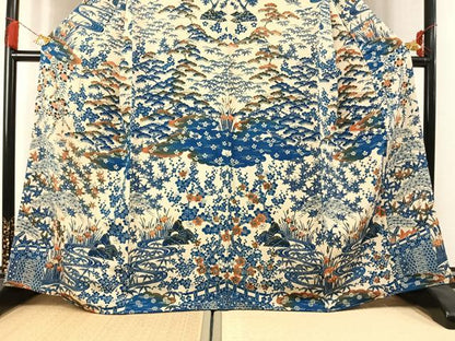 平和屋着物●訪問着　型染め　松竹梅　鬼しぼ縮緬　正絹　逸品　AABM4153fy