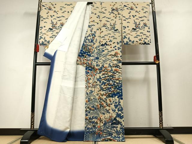 平和屋着物●訪問着　型染め　松竹梅　鬼しぼ縮緬　正絹　逸品　AABM4153fy