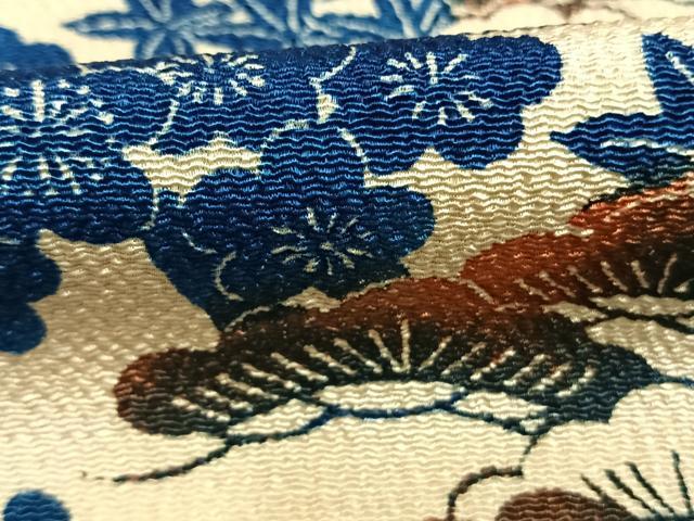 平和屋着物●訪問着　型染め　松竹梅　鬼しぼ縮緬　正絹　逸品　AABM4153fy