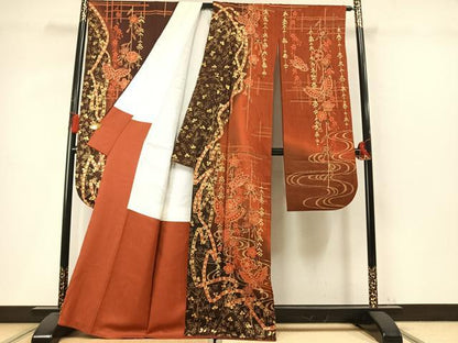 平和屋着物●豪華振袖　花蝶文　暈し染め　金彩　正絹　逸品　AABM4154fy