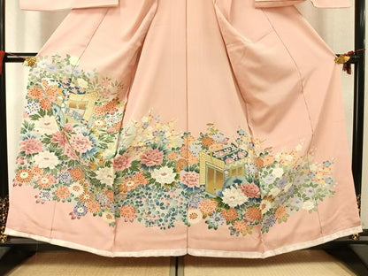 平和屋着物●色留訪問着　友禅　作家物　御所車花文　仮絵羽　正絹　逸品　未使用　AABM4156fy