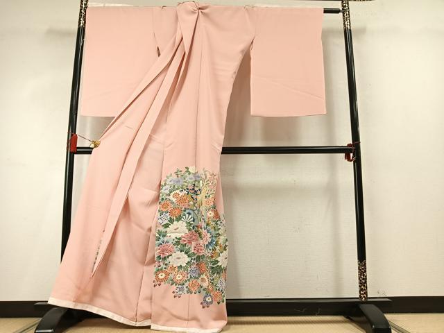 平和屋着物●色留訪問着　友禅　作家物　御所車花文　仮絵羽　正絹　逸品　未使用　AABM4156fy