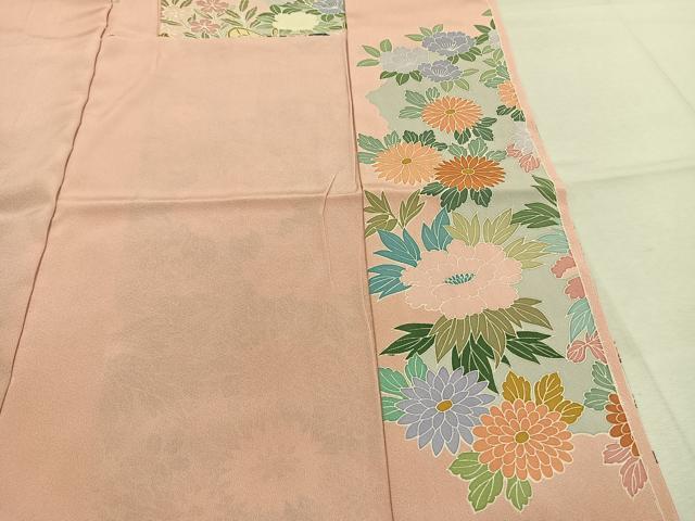 平和屋着物●色留訪問着　友禅　作家物　御所車花文　仮絵羽　正絹　逸品　未使用　AABM4156fy
